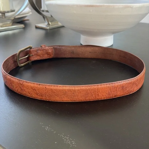 Tecovas ostrich Brown Leather Belt with Brass Buckle - Picture 12 of 16
